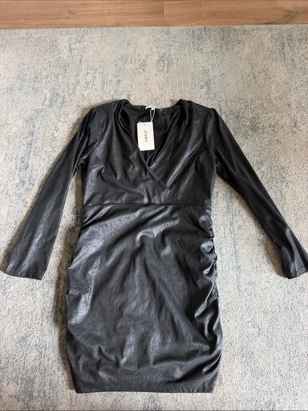 Aurielle Black Faux-Leather Long Sleeve Wrap Dress